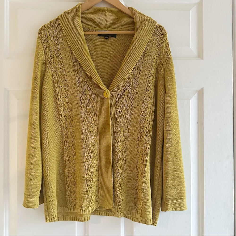Vintage 90s Jones New York‎ Sweater Woman Mustard Yellow Stretch cardigan XL